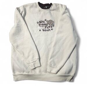 #vintage embroidered White Sweatshirt with Dog Print